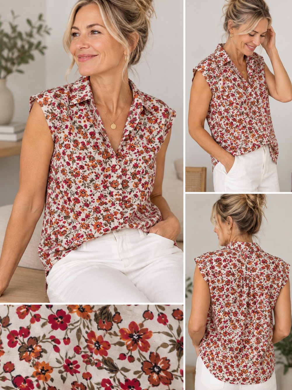 B Young - Cap Sleeve Floral Button-Front Blouse